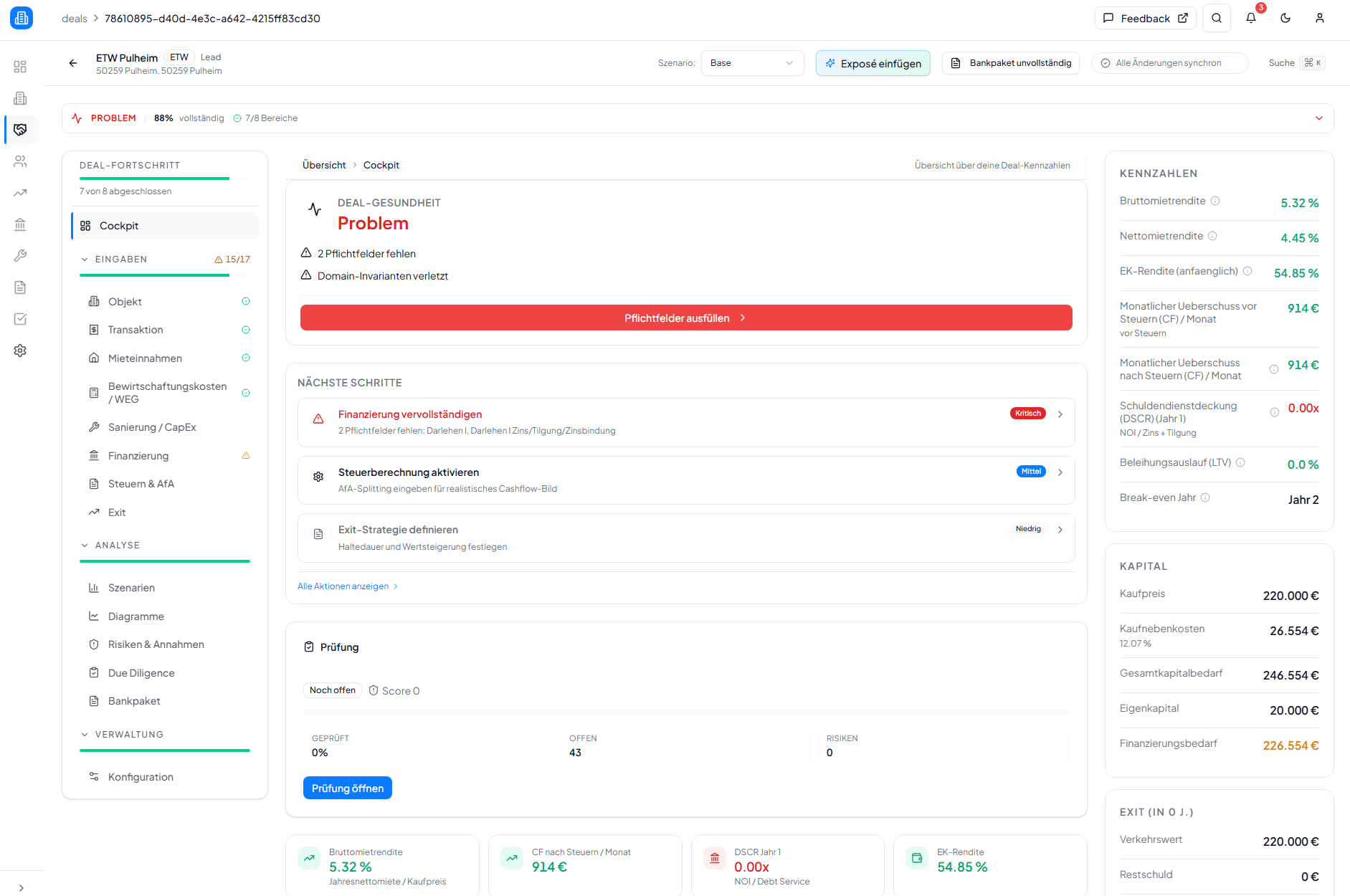 Immobilienrechner Kapitalanlage – Deal-Kalkulation mit Bruttomietrendite und Cashflow in useimmo